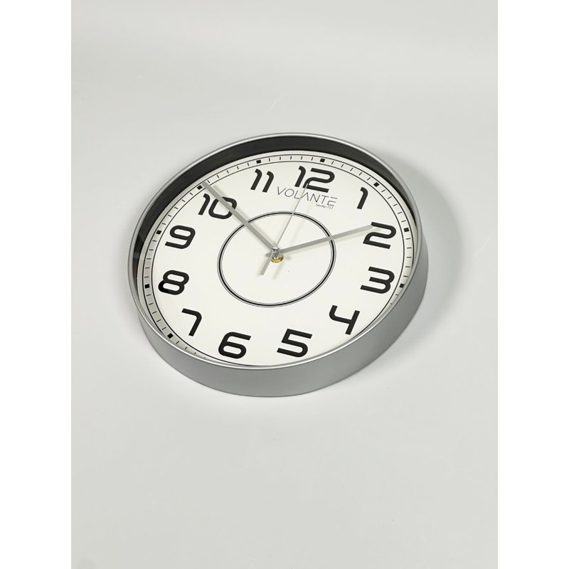 Horloge murale élégante Elegant, finition argentée, 11,8 x 11,8 x 1,8 pouces | Corps 100% plastique avec couvercle en verre véritable | Décoration élégante pour le salon, le bureau et la chambre à coucher | Cadeau parfait pour toute occasion