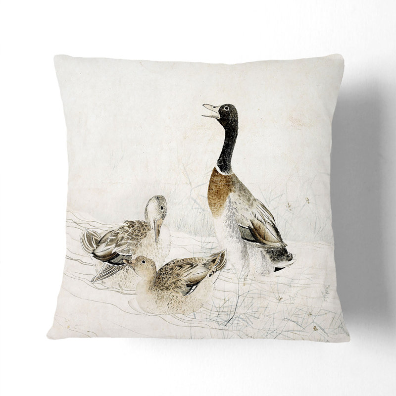 Ducks At The Water Square Throw Cushion, Black, 40cm H x 40cm W x 15cm D
