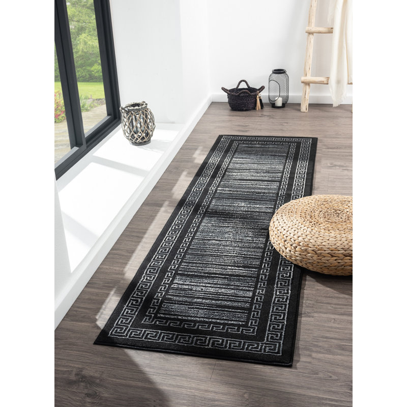 Ksamil Geometric Abstract Area Rug In Black/Gold, Runner 2'3" x 7'10" 
