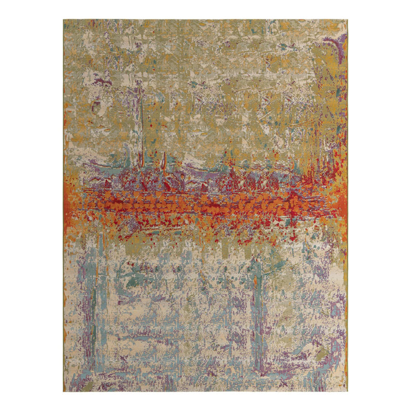 Tapis d'intérieur / extérieur multicolore à motif abstrait Trona, Rectangle 10 pi x 13 pi