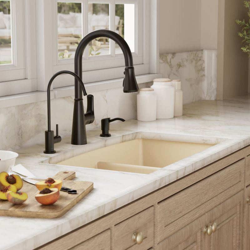 Ensemble d'évier de cuisine à double cuve 60/40 Karran Quartz 32 "X 19-1 / 2", Bisque