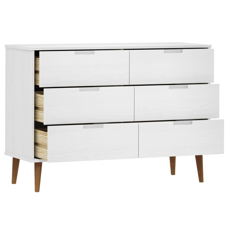 Beachwood Solid Wood 113cm W 6 - Drawer Chest of Drawers, White/Brown