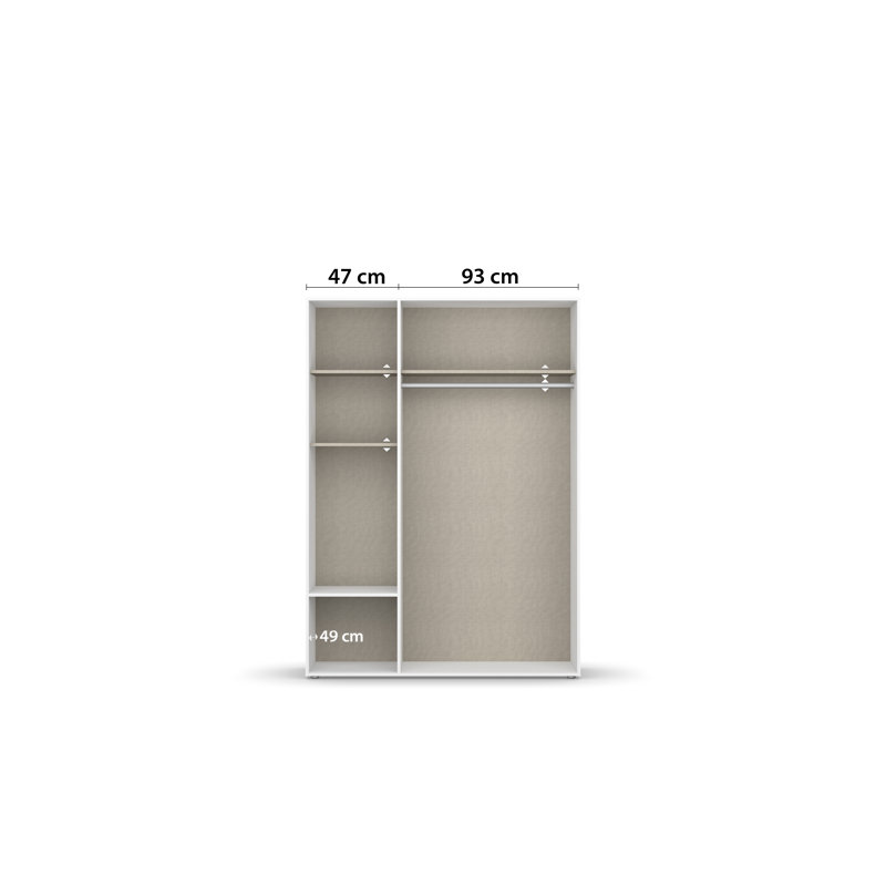 Hinged door wardrobe Narai with mirror, handle -less look MADE IN GERMANY, 194cm H x 140cm W x 53cm D
