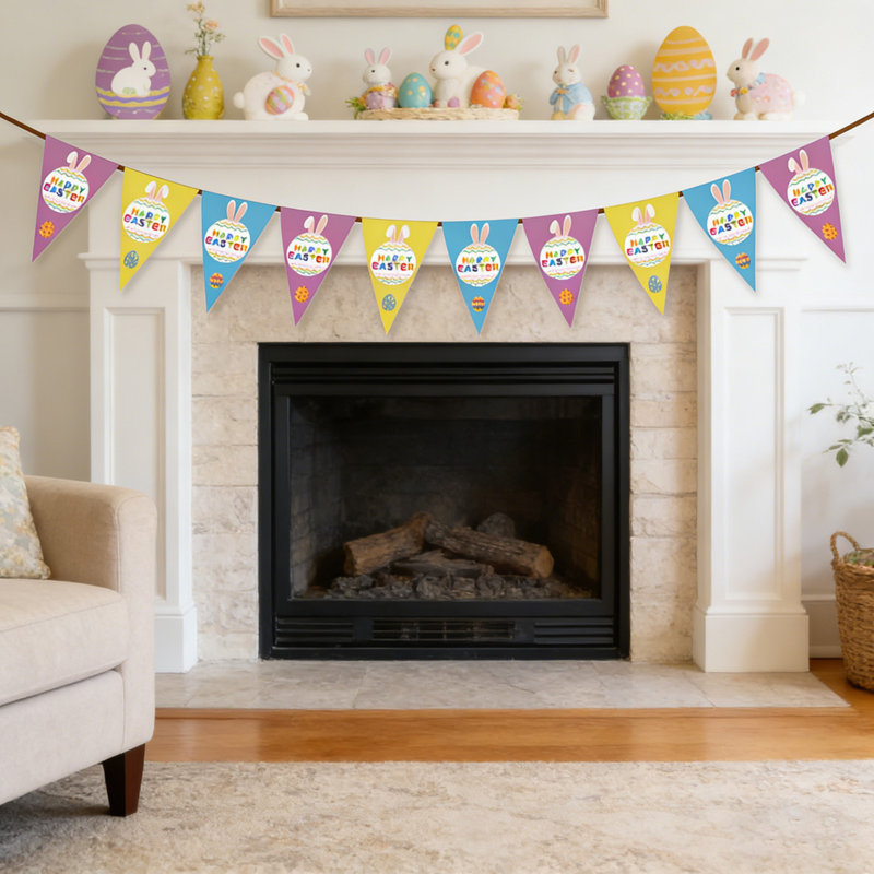 Easter Bunny Egg Flag Triangular Flag Banners Party Decorations, A