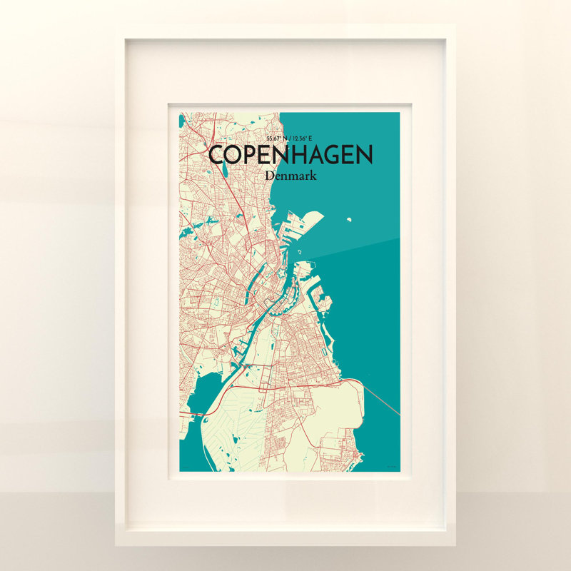 Copenhagen City Map In Tricolour - No Frame Print, 36cm H x 24cm W x 0.05cm D