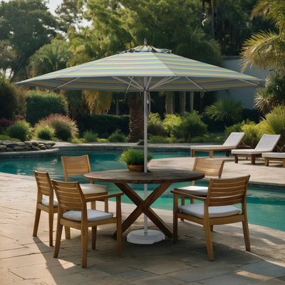 Parasol de patio en aluminium blanc 11 pieds avec nervures en fibre de verre et poulie