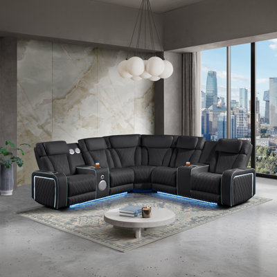 Osteen Multi Functional Massager Sectional with LED, Bluetooth Speakers and Subwoofer Black