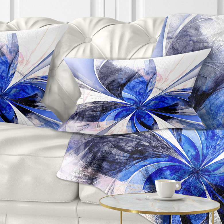 Coussin lombaire en fleur symétrique floral, Bleu / Blanc