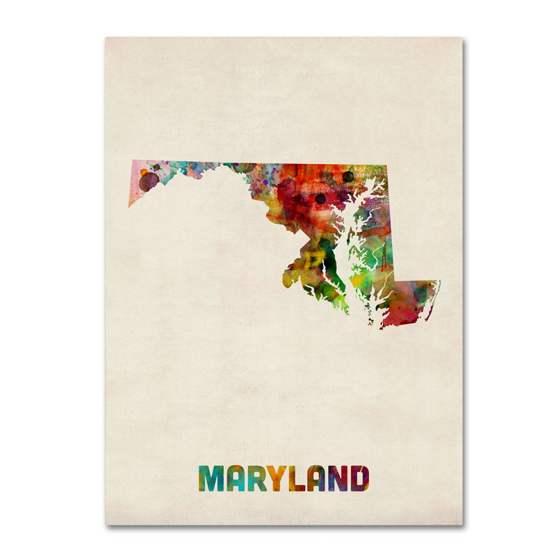 « maryland map » par michael tompsett, impression sur toile tendue encadrée, H 32 po x l 24 po x P 2 po