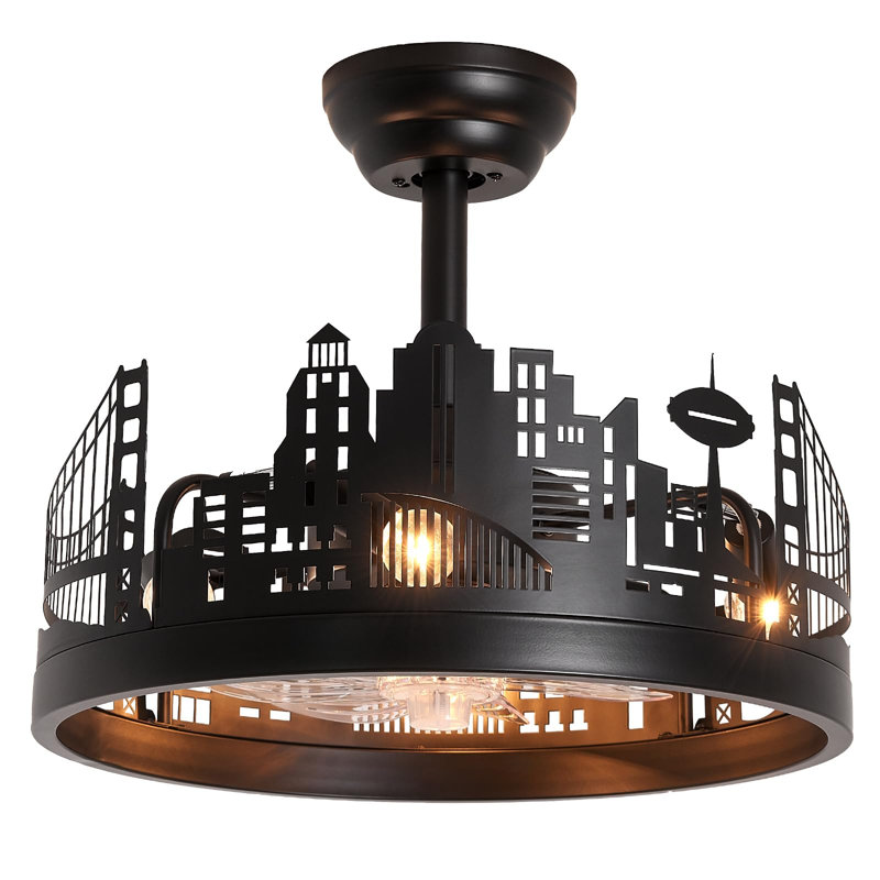 Ventilateur de plafond 17,7 "à 4 lumières moderne avec roulettes noires avec ensemble d'éclairage, télécommande, moteur à courant continu réversible et réglable en hauteur pour une utilisation toutes saisons