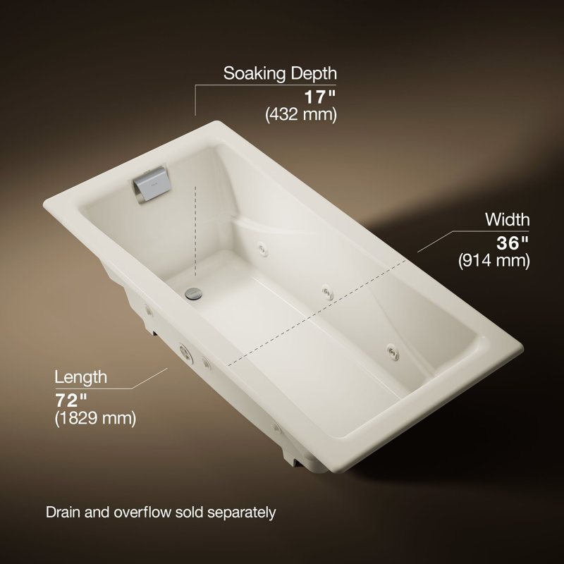 Tea-for-Two 72-In x 36-In Drop-in/Undermount Whirlpool Bath with Reversible Drain, Biscuit