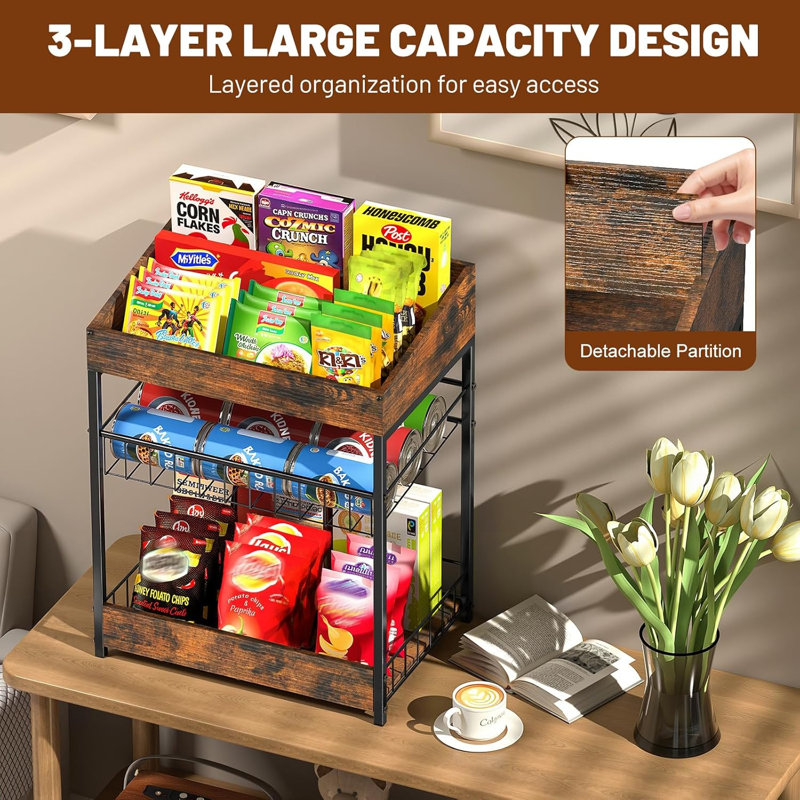 3 Tier Snack Rack Display, 6 Adjustable Compartment,Brown