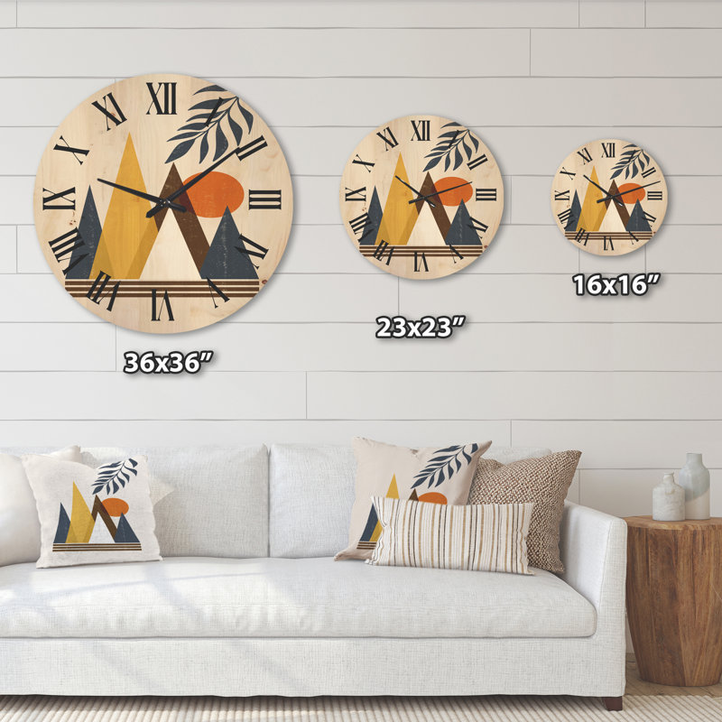 Horloge murale abstraite soleil et lune dans les montagnes I, Très grand