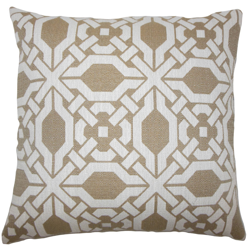 Geometric Feather Reversible Throw Pillow, Wicker