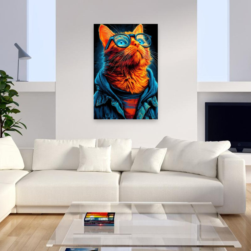 Art mural élégant, chat orange moderne, H 48 po x l 32 po