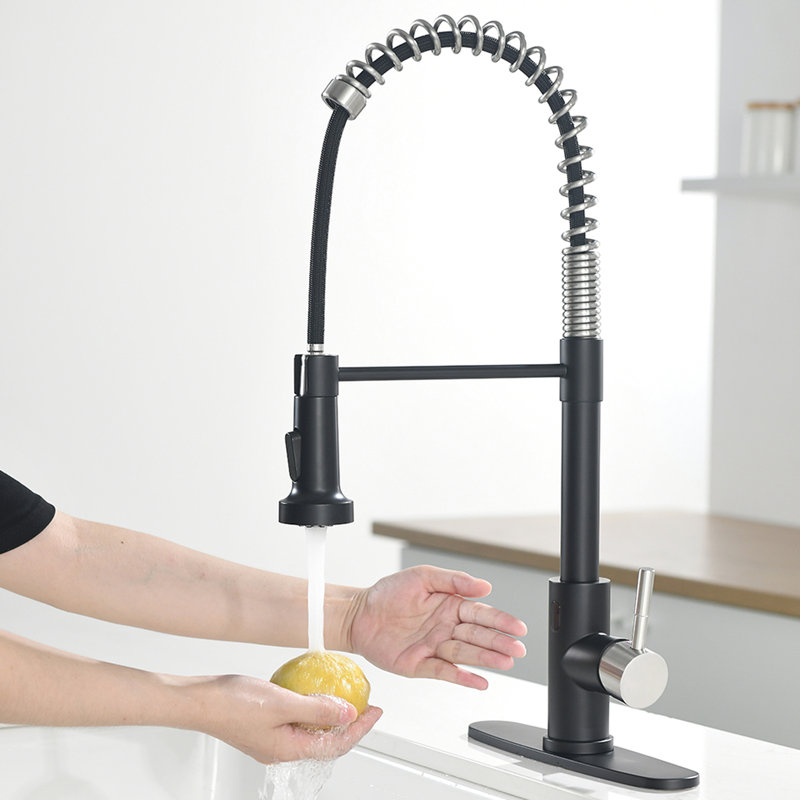 Touchless Kitchen Tap - Motion Sensor Enabled Automatic Contemporary Style For Sinks Faucet Hands Smart With Pull Down Modern Black And Silver Look
