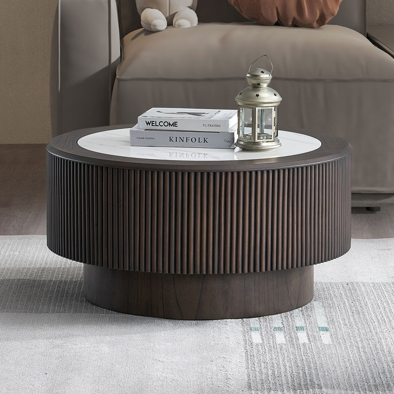 Table basse ronde 31,5 pouces avec motifs de faux marbre et autocollants, H 15,94 po x L 31,5 po x l 31,5 po