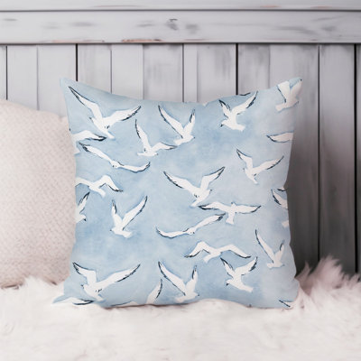 Animals Seagull Birds Pattern I Blue Nautical Throw Pillow Cover