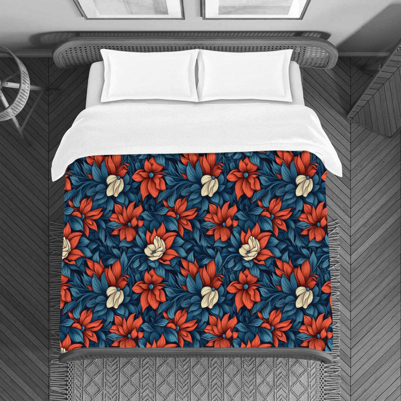 Machine Printed Duvet Cover, Queen Duvet Cover, Blue/Red