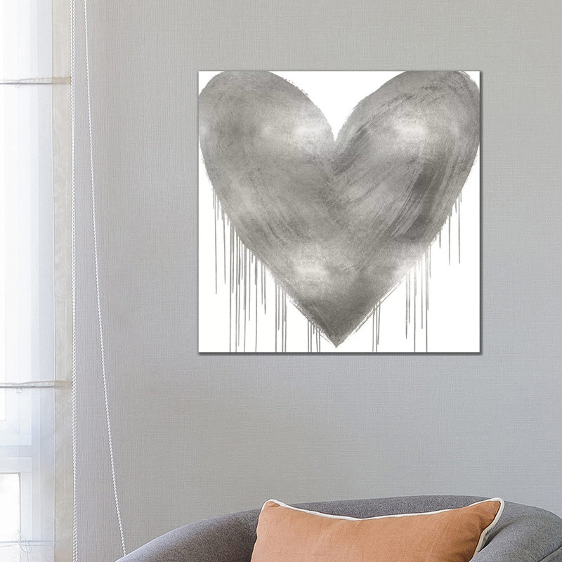 «Big Hearted Silver» par Lindsay Rodgers - impression d'art graphique, H 26 po x l 26 po x P 1,5 po, Toile tendue