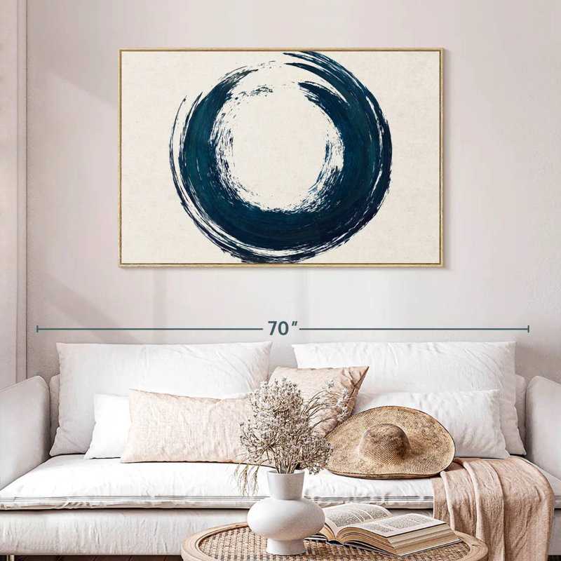 Cercle abstrait, Cadre flottant en bois naturel, 46 po x 31 po
