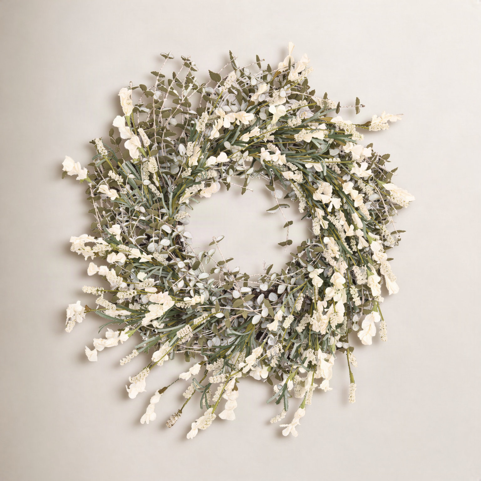 26" Spring Summer Mini Eucalyptus Front Door Wreath, Cream