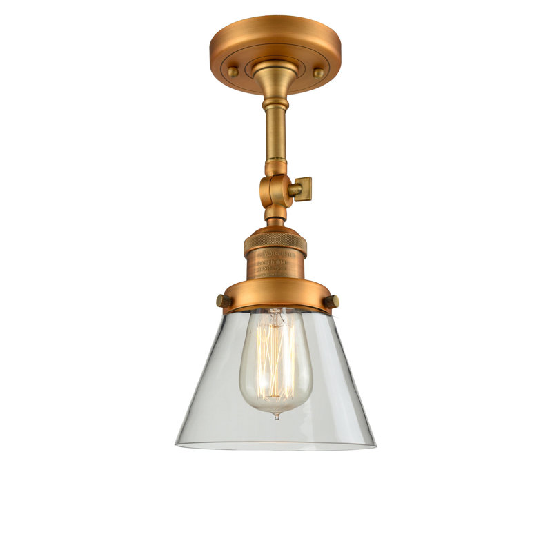 Cone 1 Light Sconce, 6 Watt Vinage LED Bulb, Clear, Brushed Brass