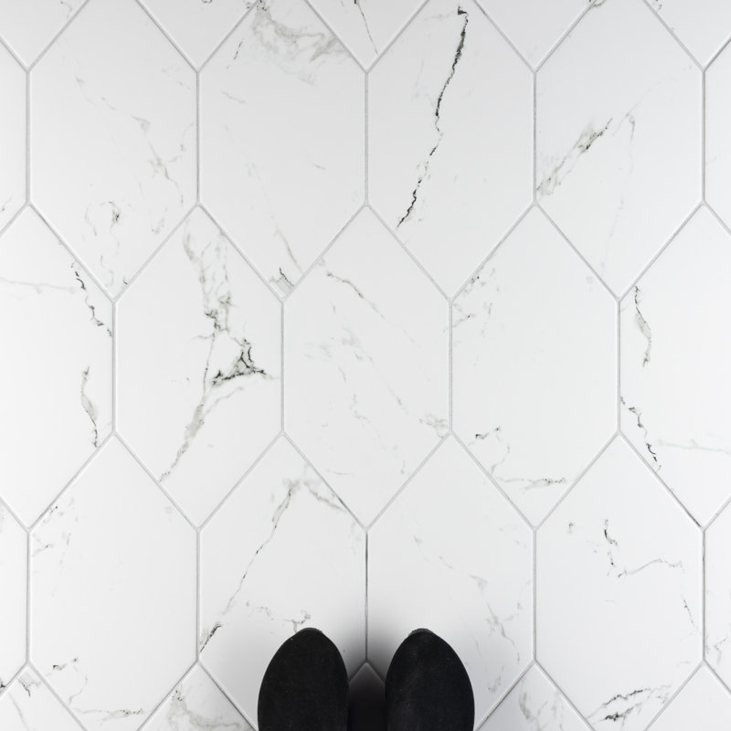 Timeless Calacatta Kayak 6-1/2" x 12-1/2" Porcelain Stone Look Wall & Floor Tile