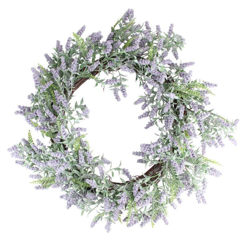 Lavender and Leaves Spring Floral Artificial Wreath Purple - 22-Inch