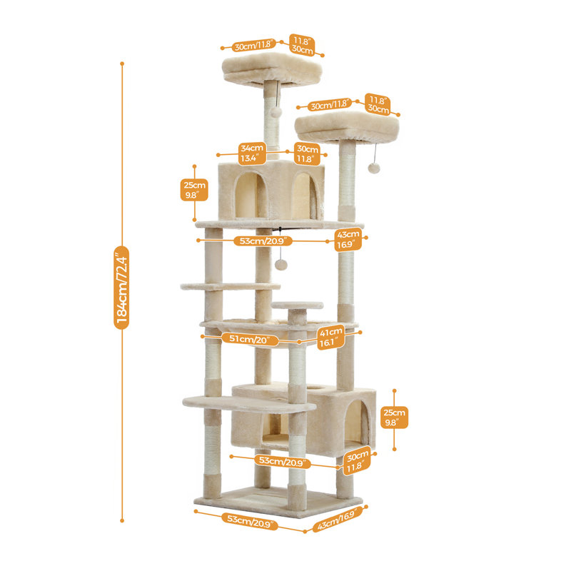 Arbre à chat en peluche 72 po, Beige
