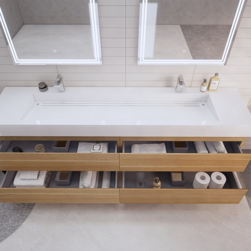 Babajide 83.3'' Bathroom Vanity with Acrylic Top, White Oak