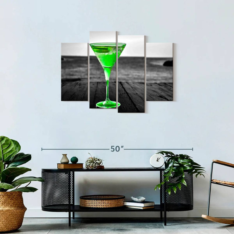 «Cocktail Pop Green Martini», ensemble de 4 reproductions sur toile par SodaPopArt, H 27 po x l 43 po x P 1,25 po