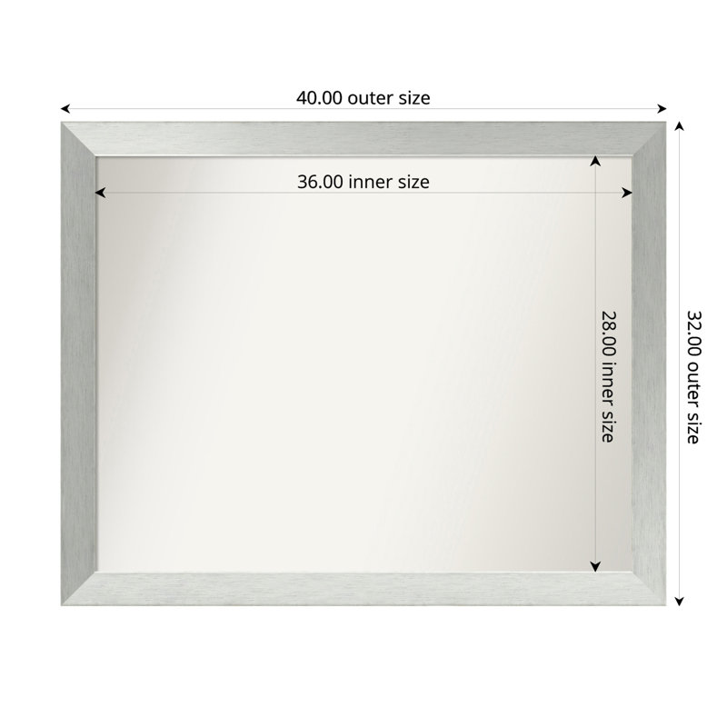 Miroir de salle de bain mural en argent brossé sans cadre, Rectangle, 32 po x 40 po