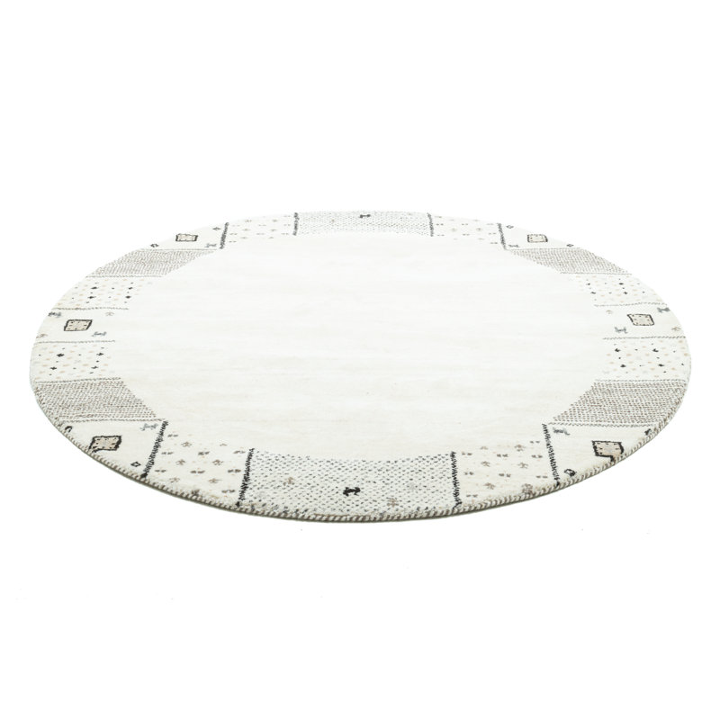 Hand Hooked Wool Beige Rug, Round 150cm