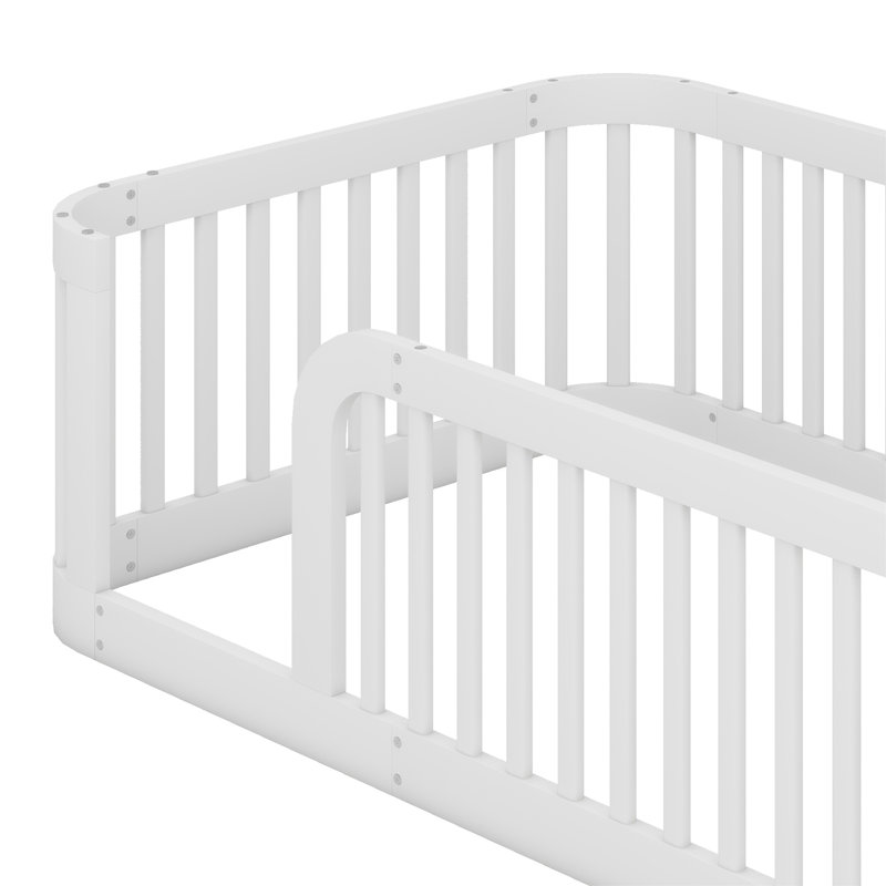 Structure de lit en bois avec clôture, Blanc