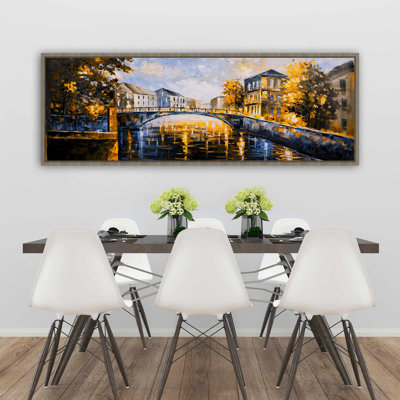 «Bridge by a Sunny Day» - Toile encadrée jaune pour la décoration intérieure