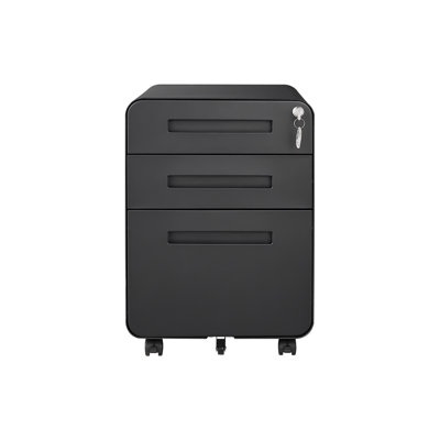 Modern 3 Office File Cabinet, Under Desk Storage, Lockable, Cold Rolled Steel, Black, Tilt Design 3 Drawer Cabinet - Mobile, With 5 Wheel For Stability