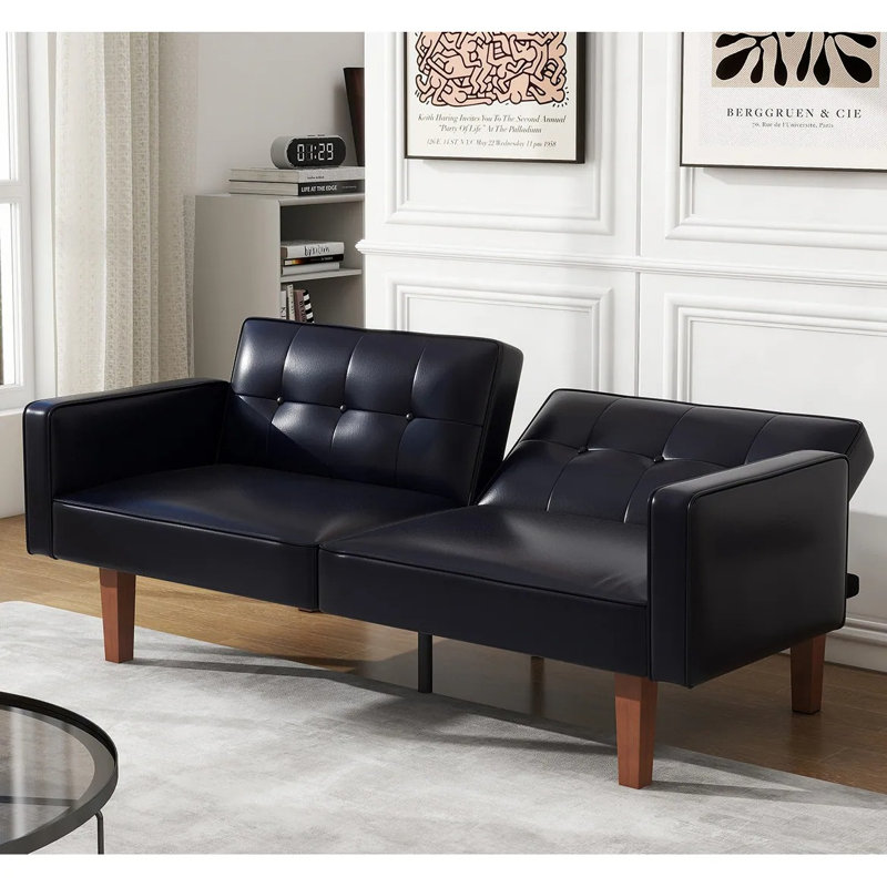 Canapé-lit en cuir synthétique convertible 68,1 po, noir, Noir