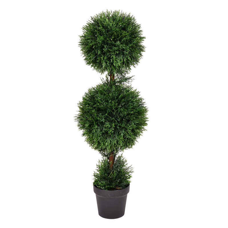 3' Artificial Double Ball Green Cedar Topiary.