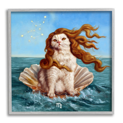 Chat, océan, coquillage, scorpion, symbole astrologique, constellation par Lucia Heffernan - peinture sur toile à cadre flottant
