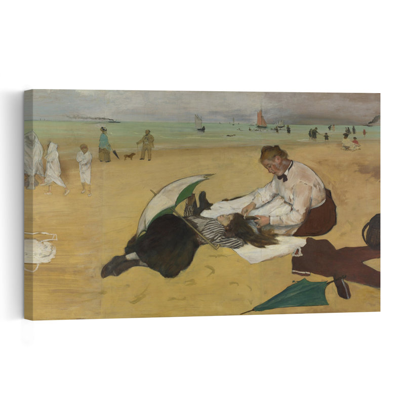 Scène de plage, vers 1869-1870, estampe impressionniste contemporaine représentant une plage estivale., H 40 po x l 60 po