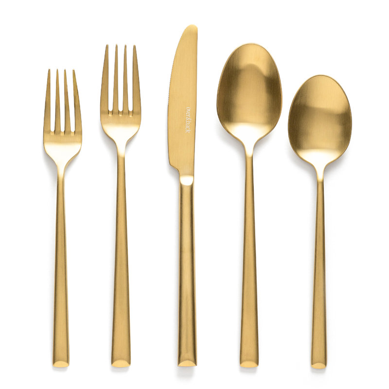 over&back Modern 18/8 Flatware Set - Service for 4, Brushed Gold