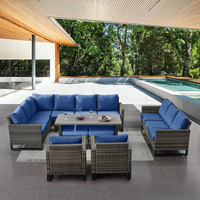 Ingvald Wicker 11 - Person Patio Conversation Set with Cushions