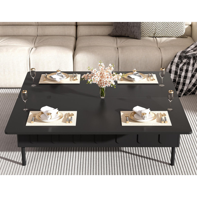 Table basse à plateau relevable avec 2 tiroirs, table basse moderne avec plateau pliable, table basse réglable multifonctionnelle avec compartiment de rangement dissimulé pour le salon