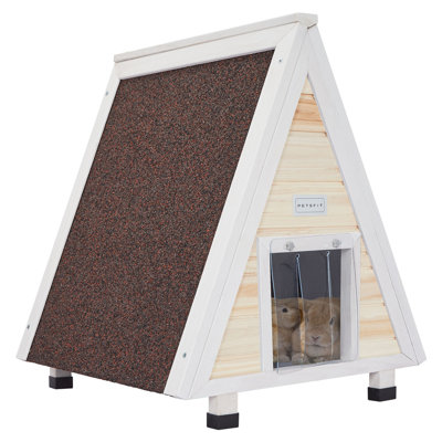 Maison d'extérieur pour chat, maison d'extérieur pour animaux avec porte de secours pour lapins, furet, cochons d'Inde, chiens et autres petits animaux Wood Bois massif