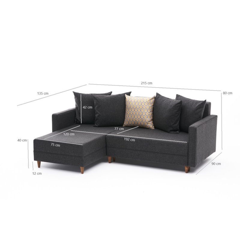 Canapé-lit Everdina, Accoudoir à gauche (vu de face), 100 % polyester anthracite