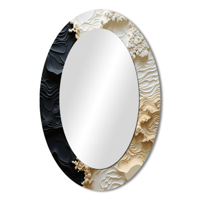Abstract Cream And Black Liquid Paint - Large Oval Wall Mirror On Metal