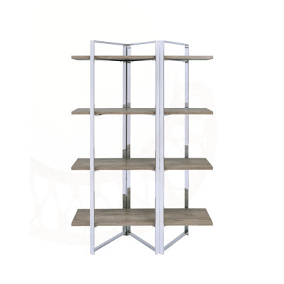 Modern 4-Shelf Bookshelf With Chrome Metal Frame For Stylish And Efficient Storage, Perfect For Any Room.