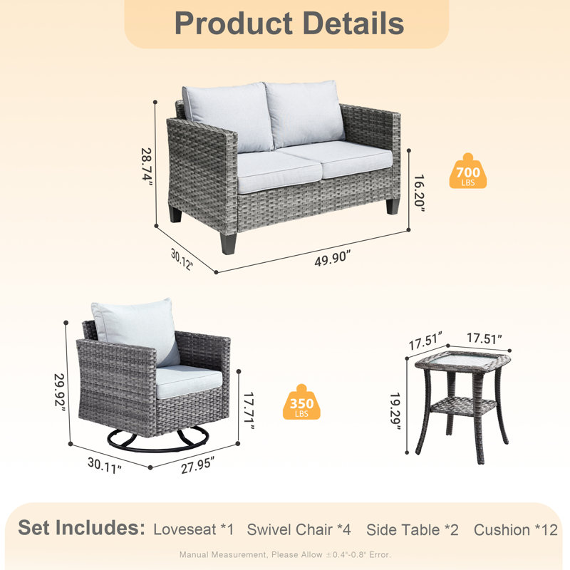 Ensemble de mobilier d'extérieur 7 pièces, Gris