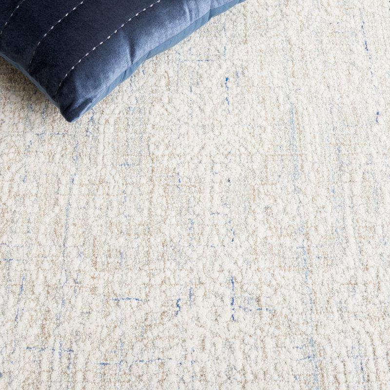 Ebony Hand Tufted Wool Cotton Pet Damask Rug in Blue/Ivory, Rectangle 5' x 8'